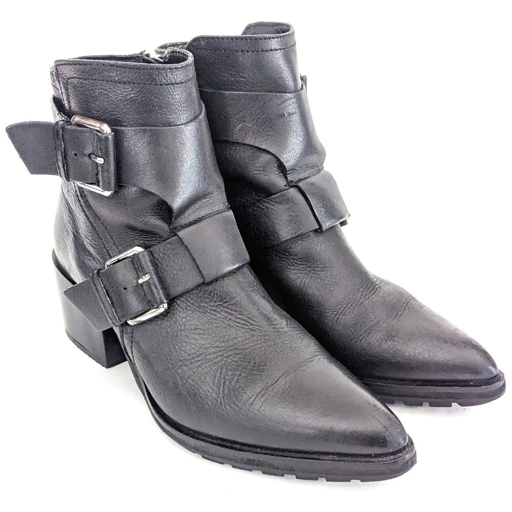🖤 MNG Black Leather Point toe Zip up boots Size 39 🖤